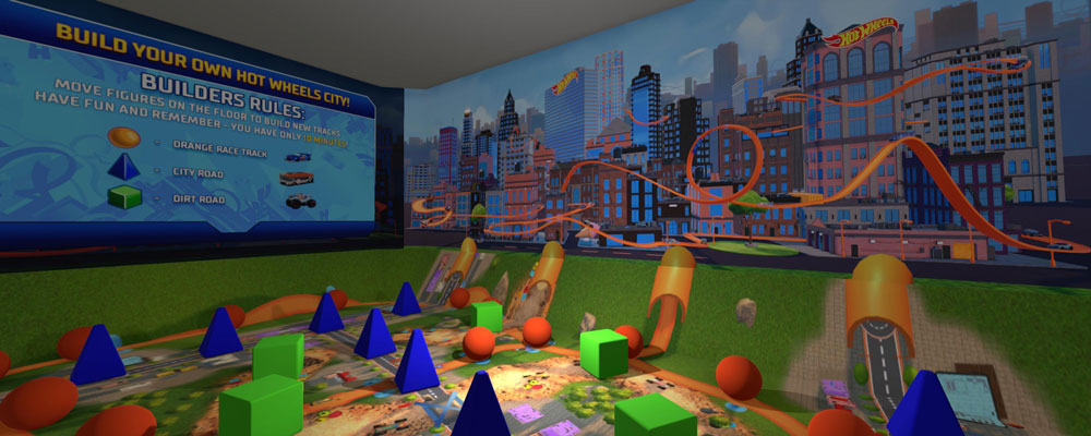 The inside of the Hot Wheels Champion interactive Augmented Reality Track Builder game room